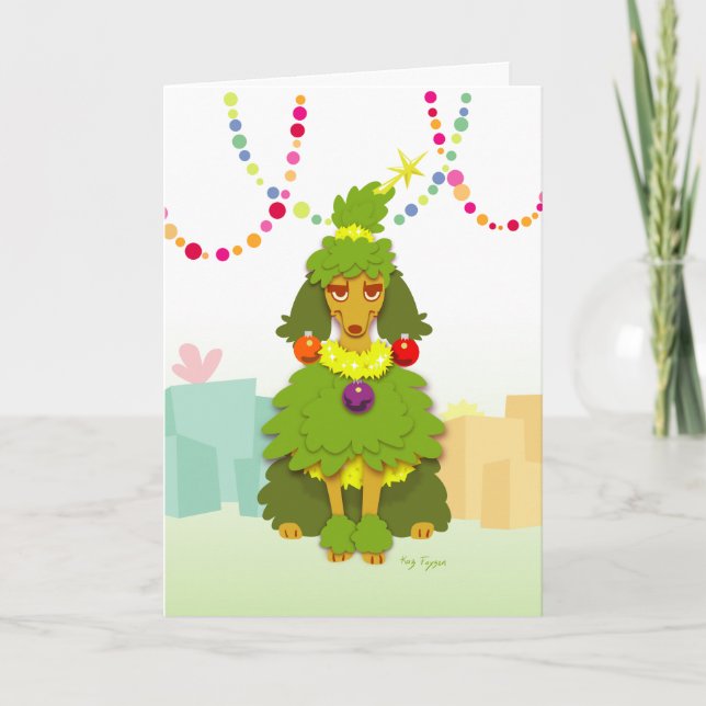 Funny Christmas Tree Poodle Feiertagskarte (Vorderseite)