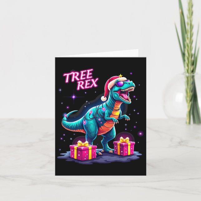 Funny Christmas Tree Rex Boys Männer Cool 70er 80e Karte (Vorderseite)