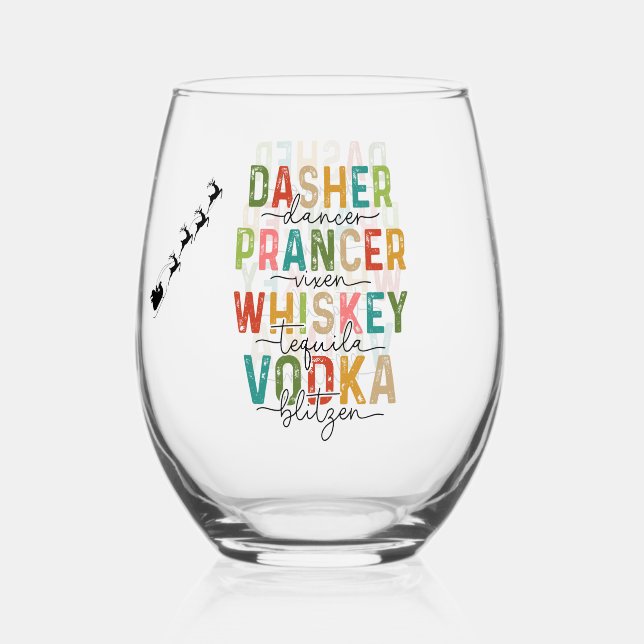 Funny Christmas Tumbler Dasher Prancer Blitzen Weinglas Ohne Stiel (Vorderseite)