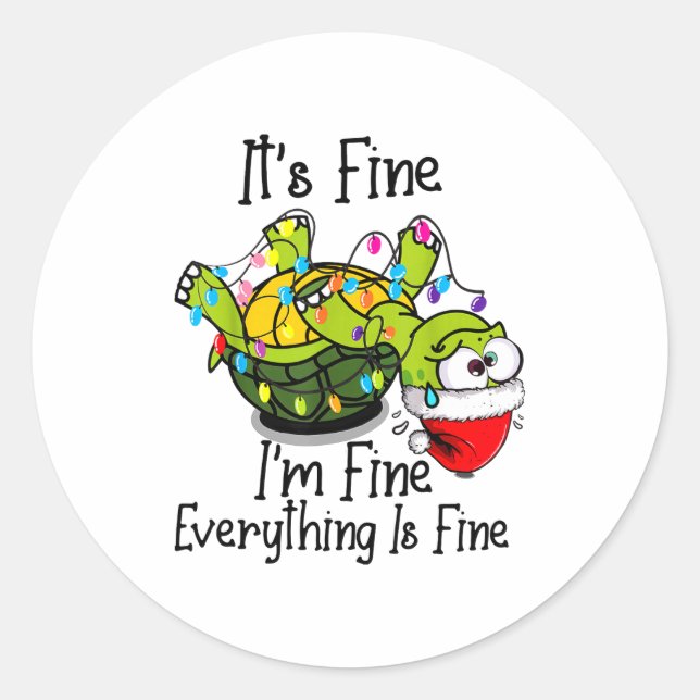 Funny Christmas Turtle It's Fine I'm Fine Everythi Runder Aufkleber (Vorderseite)