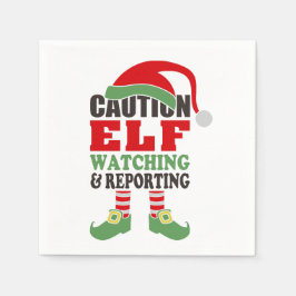 Funny Christmas Typografy - Vorsicht Elf Watching Serviette