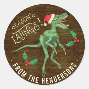 Funny Christmas Velociraptor Dinosaur Custom Text Runder Aufkleber