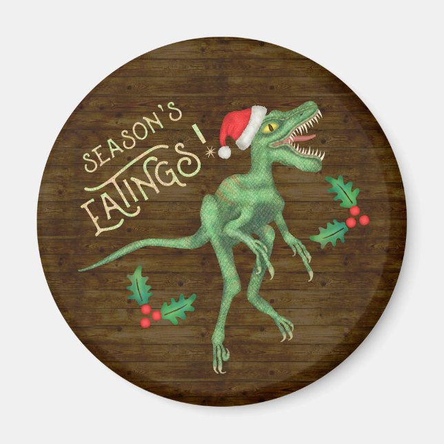 Funny Christmas Velociraptor Dinosaur Eatings Magnet (Vorne)
