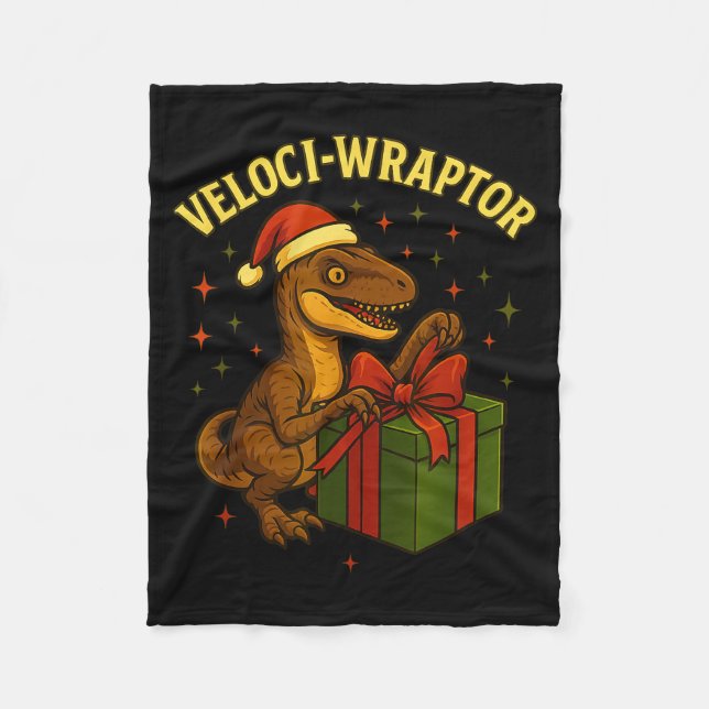 Funny Christmas Velociraptor Pun Veloci-wraptor  Fleecedecke (Vorderseite)