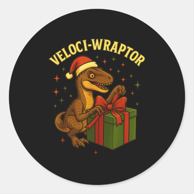 Funny Christmas Velociraptor Pun Veloci-wraptor  Runder Aufkleber (Vorderseite)