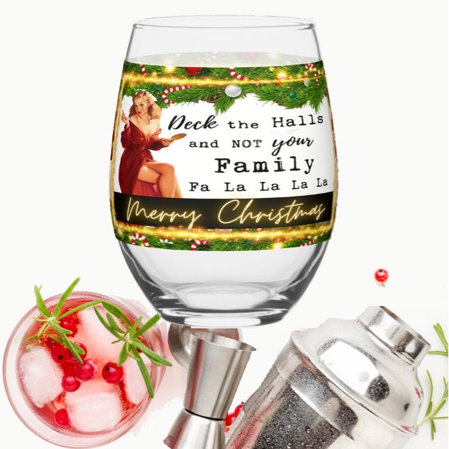 Funny Christmas Wine Glass Retro Best Friend Deck Weinglas Ohne Stiel (Von Creator hochgeladen)