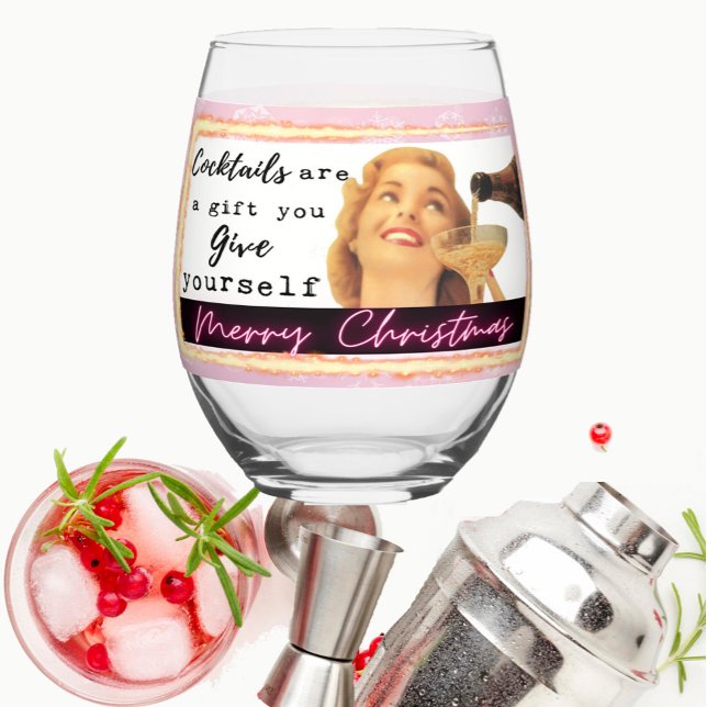 Funny Christmas Wine Glass Retro Best Friend Gift Weinglas Ohne Stiel (Von Creator hochgeladen)