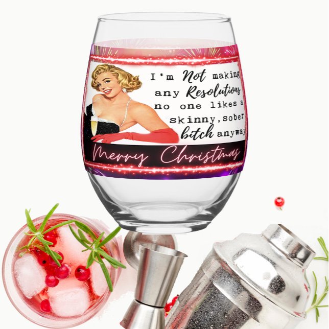 Funny Christmas Wine Glass Retro Best Friend NYE Weinglas Ohne Stiel (Von Creator hochgeladen)