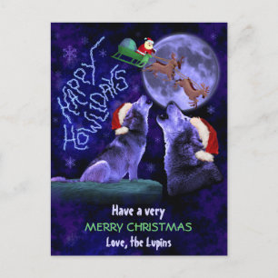 Funny Christmas Wolf Pun Happy Howlidays Custom Feiertagspostkarte