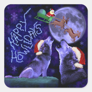 Funny Christmas Wolf Pun Happy Howlidays Spaß Quadratischer Aufkleber