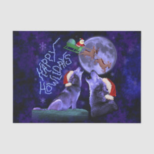 Funny Christmas Wolf Pun Happy Howlidays Spaß Seidenpapier