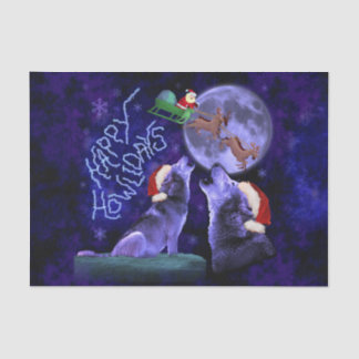 Funny Christmas Wolf Pun Happy Howlidays Spaß Seidenpapier