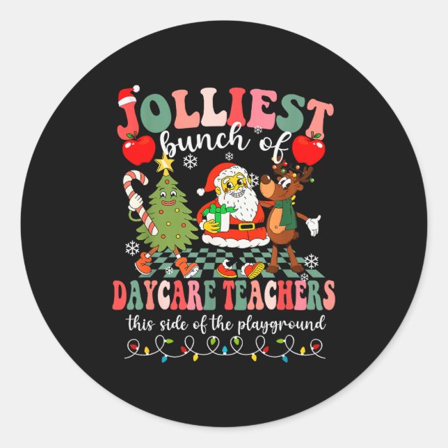 Funny Christmas Xmas Jolliest Bunch Of Daycare Tea Runder Aufkleber (Vorderseite)