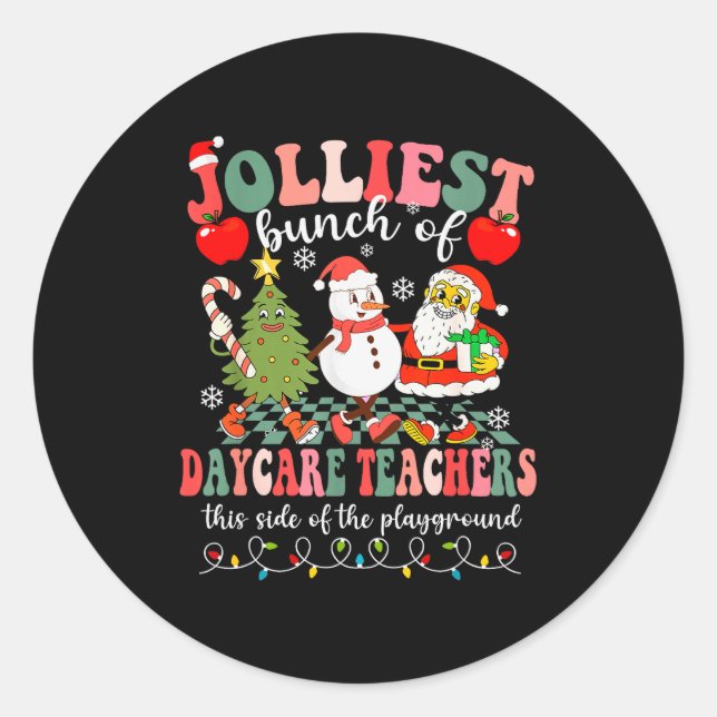Funny Christmas Xmas Jolliest Bunch Of Daycare Tea Runder Aufkleber (Vorderseite)