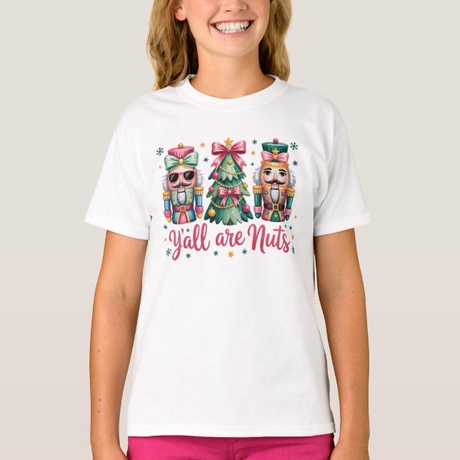 Funny Christmas Y'all are Nuts Girls T-shirt (Vorderseite)