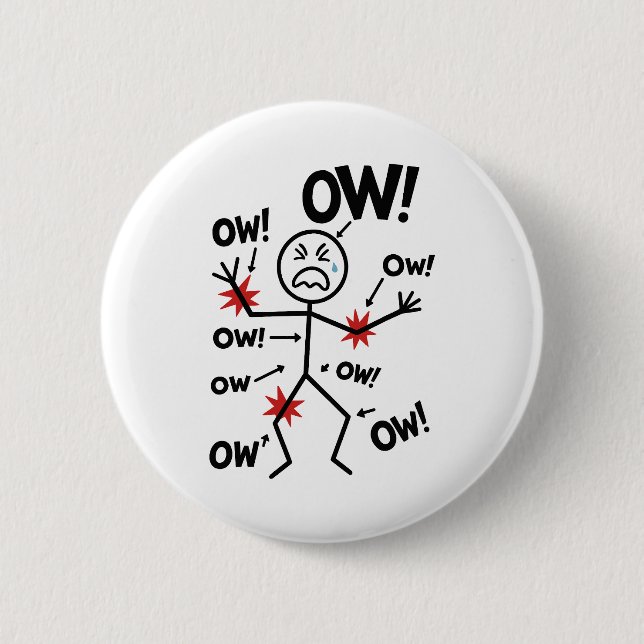 Funny Chronic Pain Awareness Ow Ow Strichmännchen Button (Vorderseite)