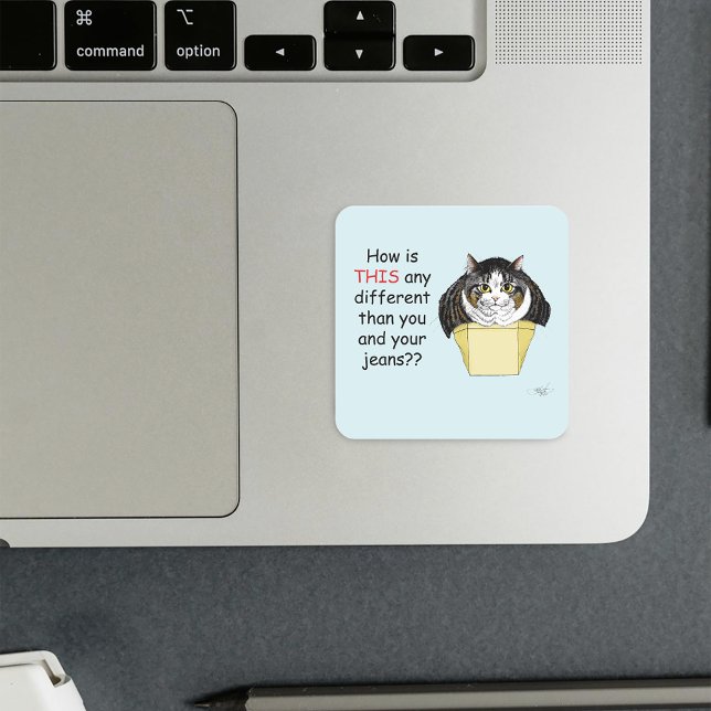 Funny Chubby Tabby Cat Box Quadratischer Aufkleber (Von Creator hochgeladen)