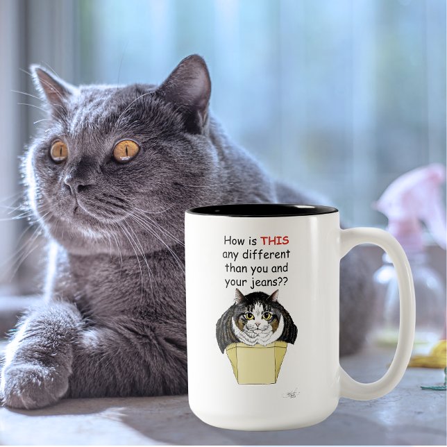 Funny Chubby Tabby Cat Box Zweifarbige Tasse (Von Creator hochgeladen)