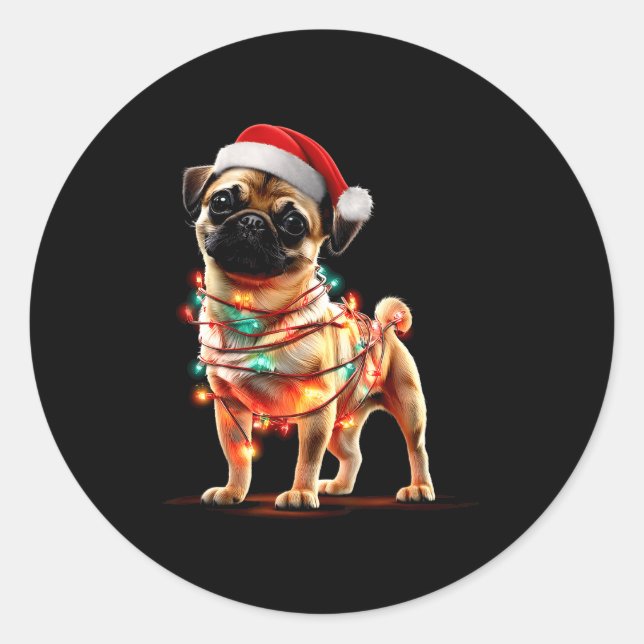 Funny Chug Christmas Graphics Dog Lights Lover  Runder Aufkleber (Vorderseite)