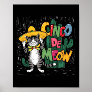Funny Cinco De Mayo Cat Sombrero Poncho Party Poster