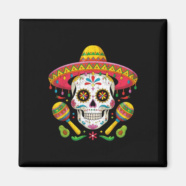 Funny Cinco De Mayo Funny Skull mit Sombrero Hat Magnet (Vorne)
