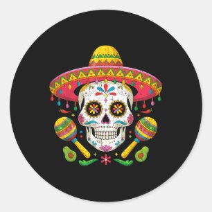 Funny Cinco De Mayo Funny Skull mit Sombrero Hat Runder Aufkleber