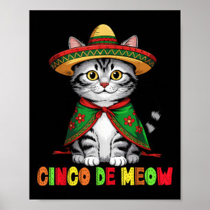Funny Cinco de Mayo Mexican Cat with Sombrero Men Poster