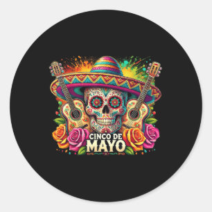Funny Cinco De Mayo Skeleton Skull Fiesta Sombrero Runder Aufkleber
