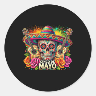 Funny Cinco De Mayo Skeleton Skull Fiesta Sombrero Runder Aufkleber
