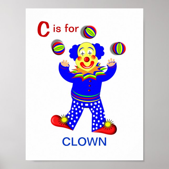 Funny Circus Clown Kinder Alphabet Letter C Pictur Poster (Vorne)