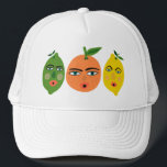 Funny Citrus Frucht Lemon Limon Orange Truckerkappe<br><div class="desc">Holen Sie sich die Fiesta in diesem lustigen LKW-Hut mit Fruchtmuster gestartet. Aquarellkunst für Sie! Karo meinen Shop für weitere Designs!</div>