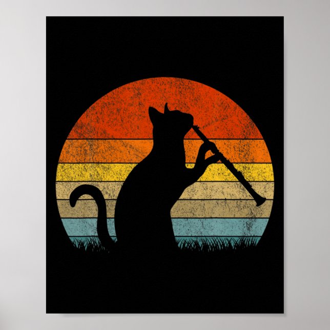 Funny Clarinet Cat Clarinet Player Musician Retro  Poster (Vorne)