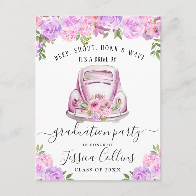 Funny Class of 2024 DRIVE BY Graduation Party Ankündigungspostkarte (Vorderseite)