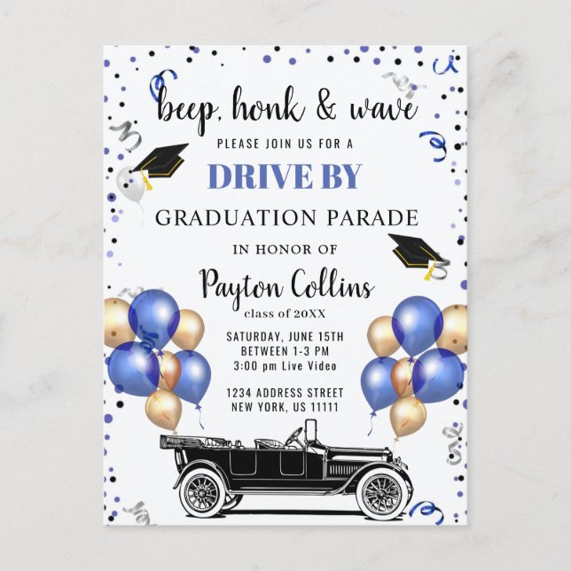 Funny Class of 2024 DRIVE BY Graduation Party Postkarte (Vorderseite)