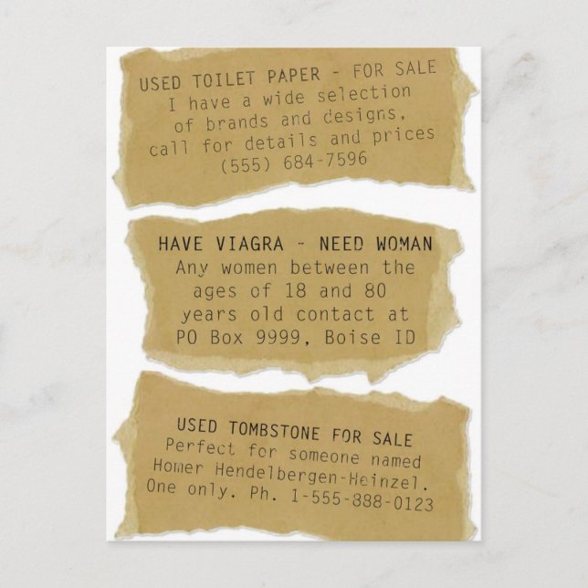 Funny Classifieds 8 Pk. Postkarten (Vorderseite)