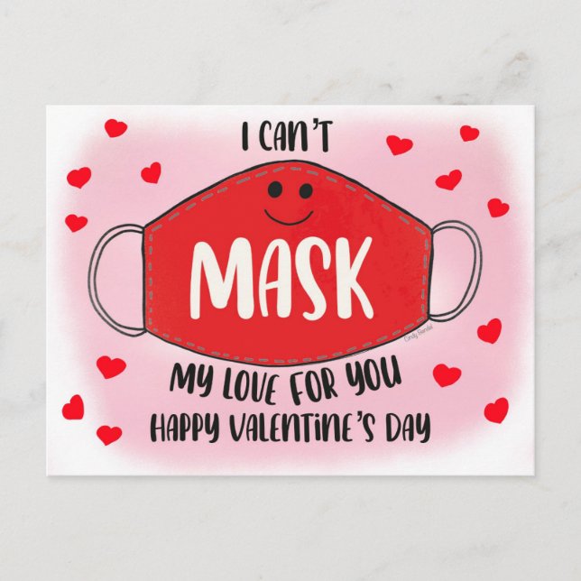 Funny Classroom Valentines Maske soziale Distanz Postkarte (Vorderseite)
