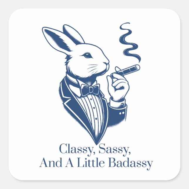 Funny Classy Rabbit Smoking Cigar Quadratischer Aufkleber (Vorderseite)