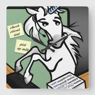 FUNNY CLERICAL UNICORN SQUARE CLOCK QUADRATISCHE WANDUHR