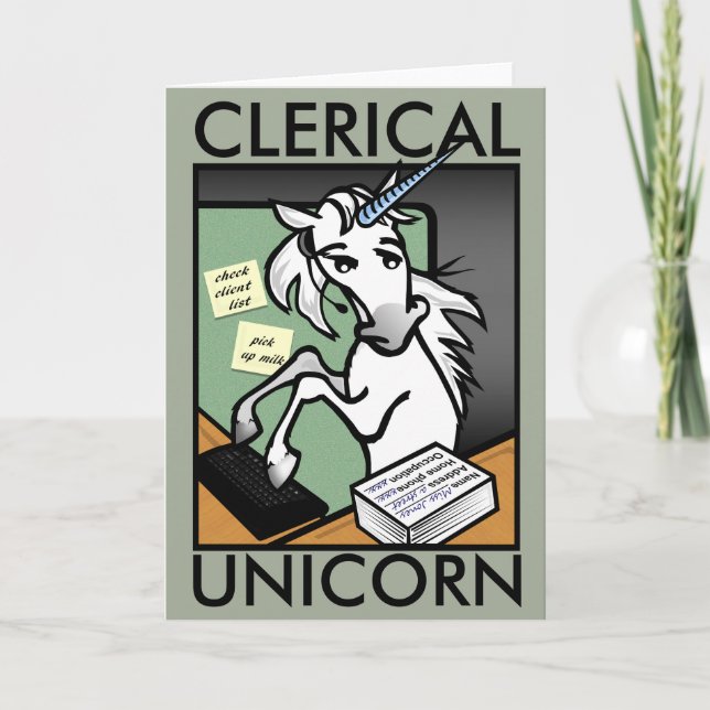 FUNNY CLERICAL UNICORN VERTICAL GREETCAL CARD KARTE (Vorderseite)