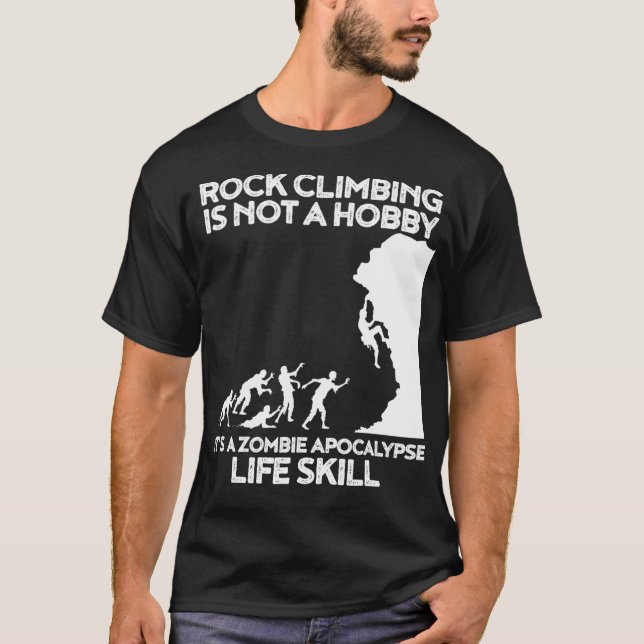 Funny Climbing Zombie Escape Rock Klettern T-Shirt (Vorderseite)
