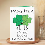 Funny Clover St Patrick's Day Daughter Geburtstag Dankeskarte<br><div class="desc">Suchen Sie eine einzigartige Möglichkeit, Ihre Liebe und Ihren Spaß Ihrem Kind auszudrücken? Unsere lustige vierblättriges Kleeblatt Grußkarte ist die perfekte Wahl für Ihre Tochter oder Ihren Sohn zum Geburtstag oder St. Patrick's Day! Passen Sie es an, indem Sie Ihre eigene persönliche Nachricht hinzufügen. Das Design besteht aus zwei grünen...</div>