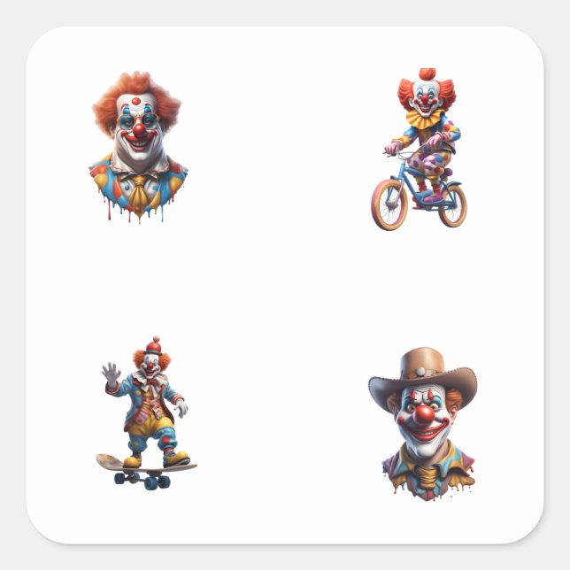 Funny Clown Cartoon Art 4 Pack Stickers (Vorderseite)
