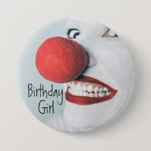 Funny Clown Face Birthday Girl Button