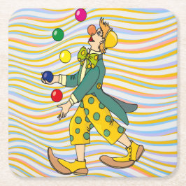 Funny Clown spielen mit farbenfrohen Balls Rechteckiger Pappuntersetzer