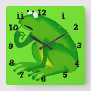 Funny Clueless Green Frog Wall Clock Quadratische Wanduhr