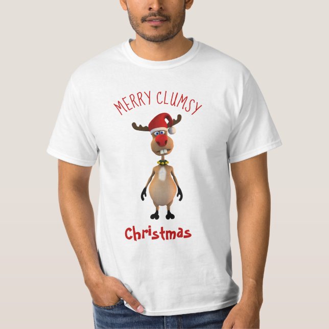 Funny Clumsy Reindeer Frohe Weihnachten T-Shirt (Vorderseite)