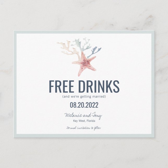 Funny Coastal Beach Wedding Rettet die Termine Ankündigungspostkarte (Vorderseite)