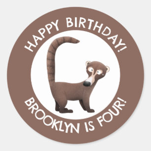 Funny coatimundi Cartoon personalisiert Geburtstag Runder Aufkleber