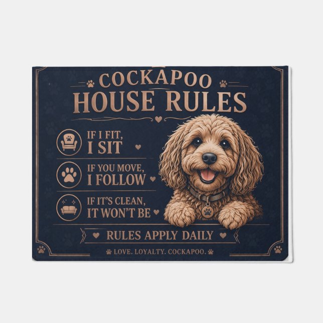 Funny Cockapoo Door Mat House Rules Dog Lover Gift Fußmatte (Vorderseite)