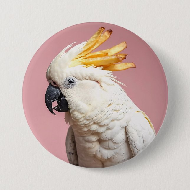 Funny Cockatoo mit französischem Wappen Button (Vorderseite)